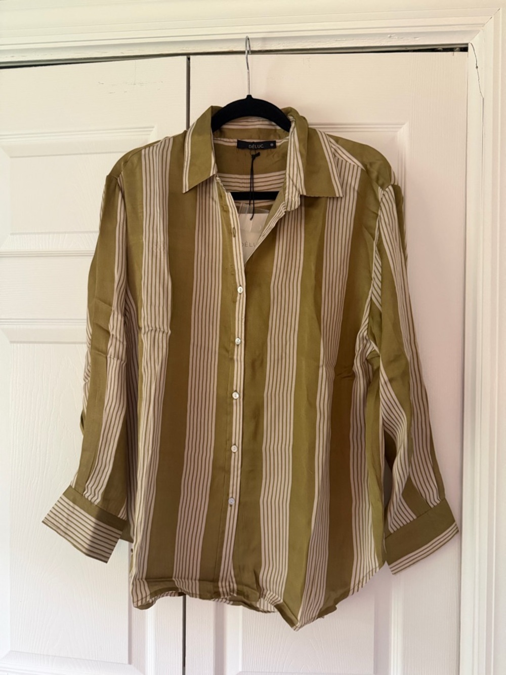 Deluc Olive & Cream Striped Button-Down Shirt